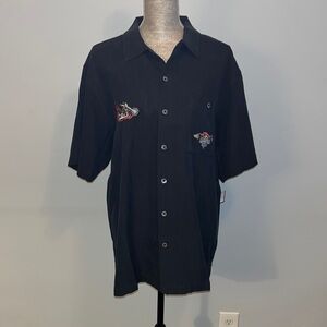 Luau Finest Silk Hawaiian Shirt Polly Motorcycle Club Size Medium.